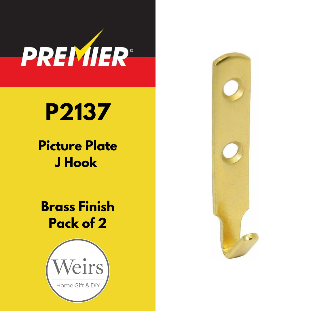 Picture Hanging| Premier Brass J Plate Picture Hook (2pk) by Weirs of Baggot St