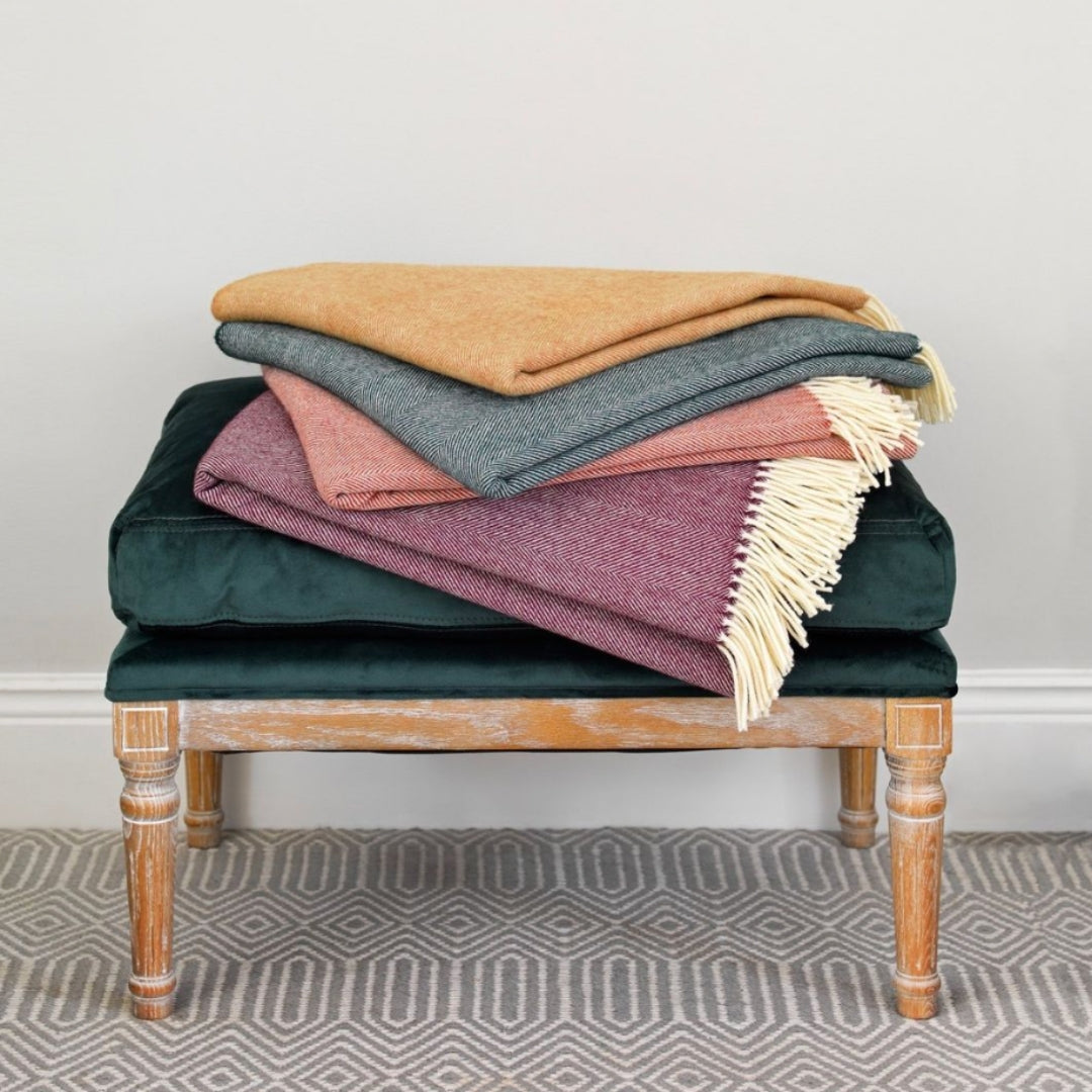 McNutt of Donegal | Cashmere Lambswool Throw Charcoal Raspberry by Weirs of Baggot Street