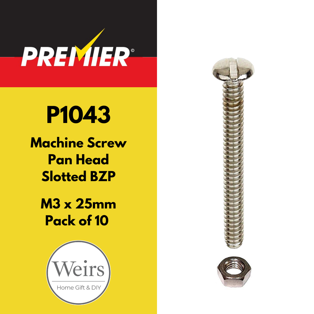 Machine Screws | Premier Screw & Nut BZP M3 x 25 by Weirs of Baggot St