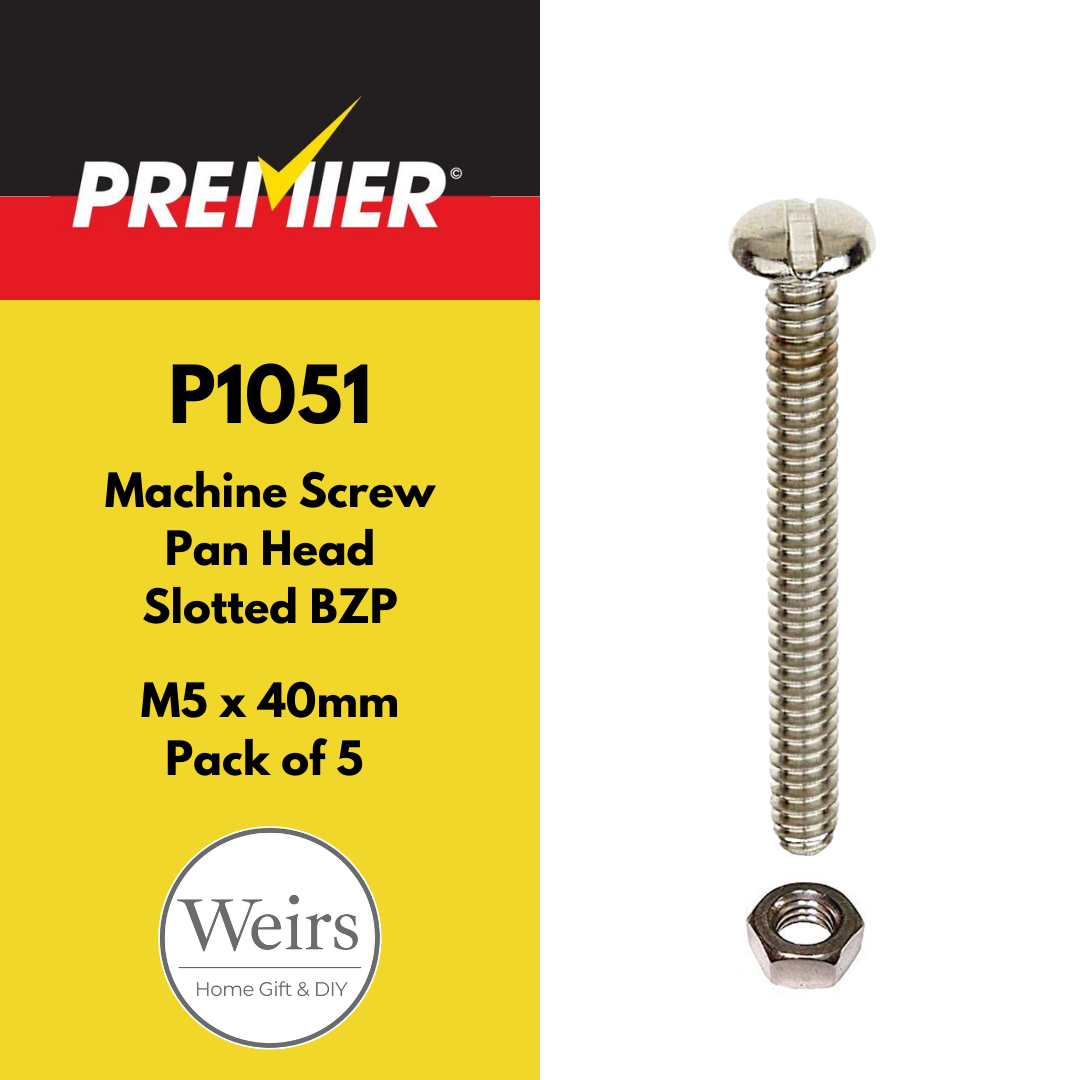 Machine Screws | Premier Screw & Nut BZP M5 X 40 by Weirs of Baggot St