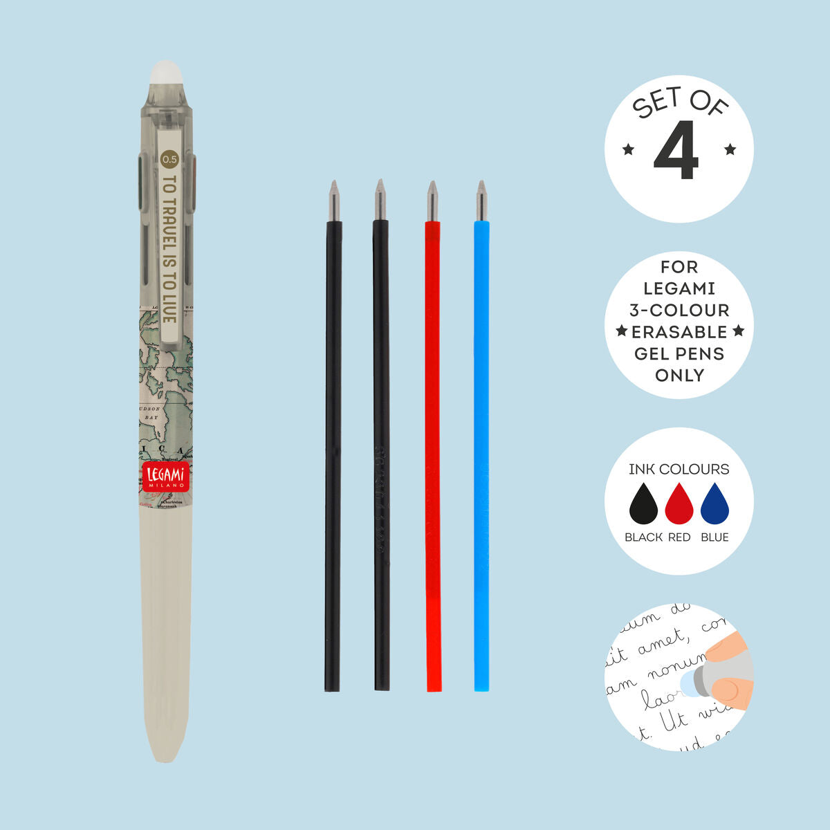 Back to School | Legami Gel Pen 3 Colours Refills 4Pk by Weirs of Baggot Street