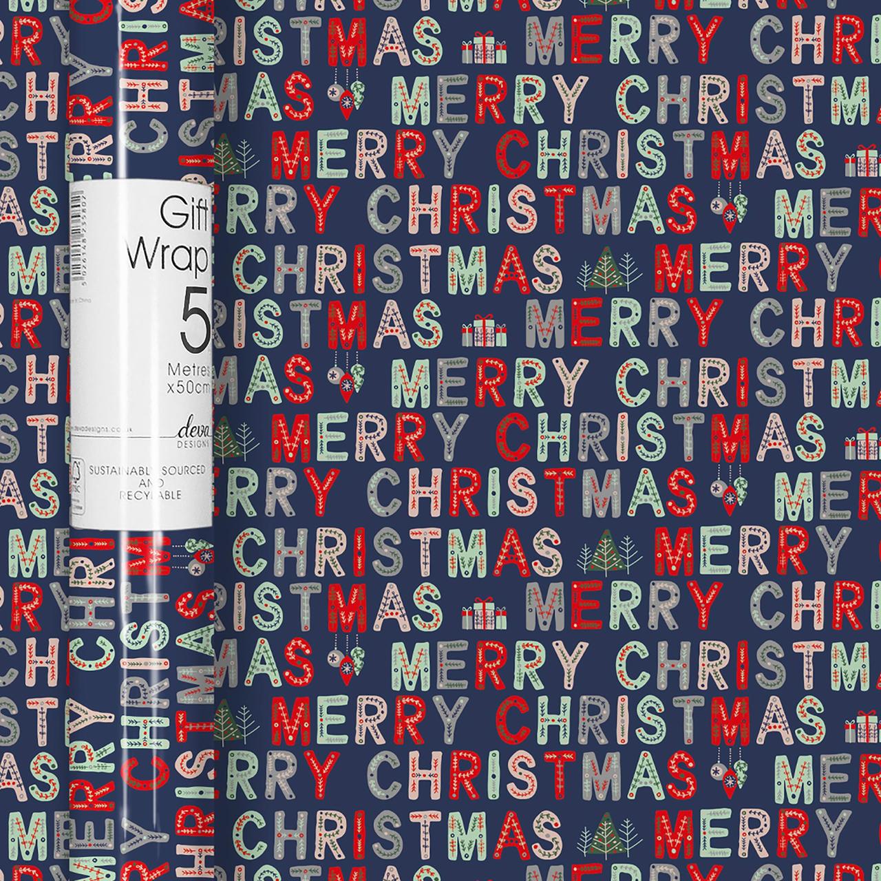 Christmas Gift Wrap Roll | 5m x 50cm Merry Christmas  by Weirs of Baggot Street