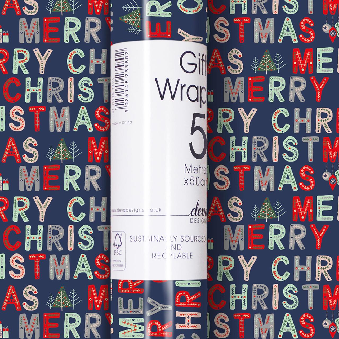 Christmas Gift Wrap Roll | 5m x 50cm Merry Christmas  by Weirs of Baggot Street