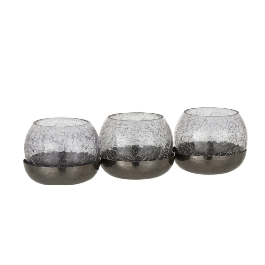 Christmas | J-Line Glass Candle Holder 3 Ball Black Crackle Small by Weirs of Baggot Street