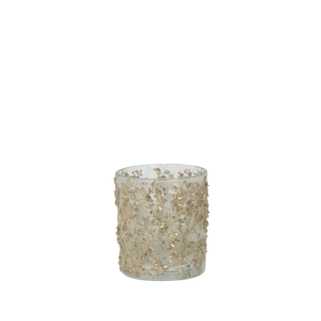 Christmas | J-Line Glass Candle Holder Glitter Small by Weirs of Baggot Street