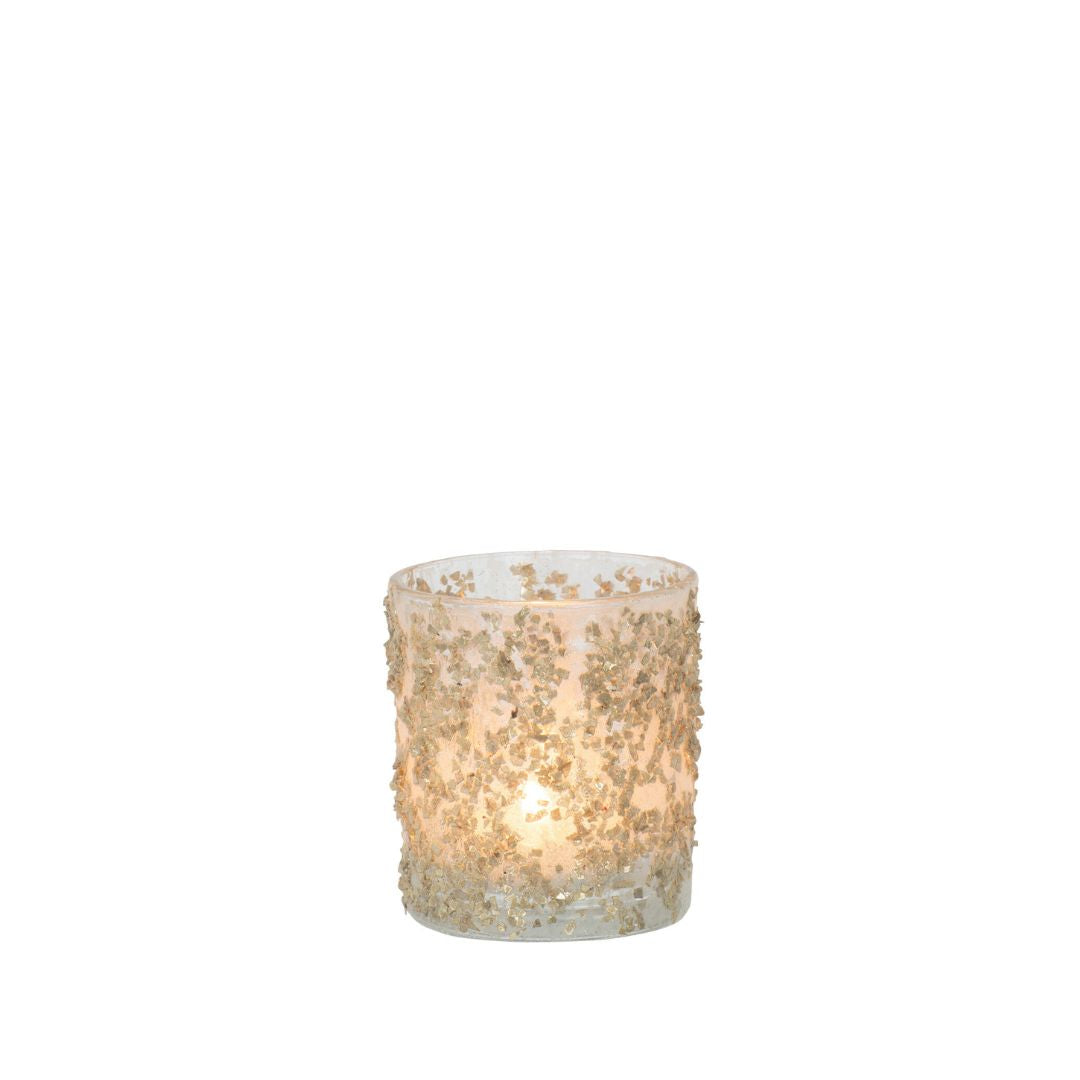 Christmas | J-Line Glass Candle Holder Glitter Small by Weirs of Baggot Street