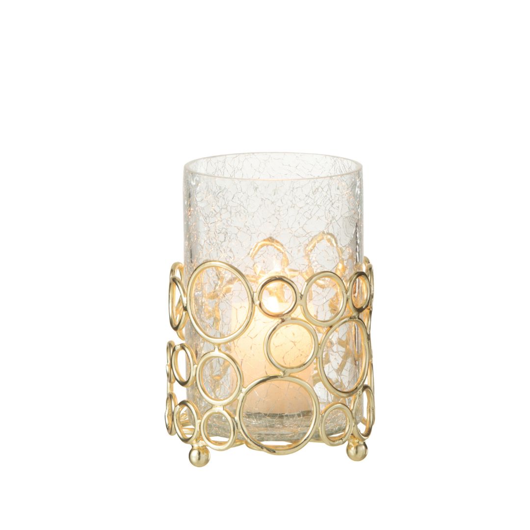 Christmas | J-Line Glass Candleholder Gold Loop Frame Medium by Weirs of Baggot Street