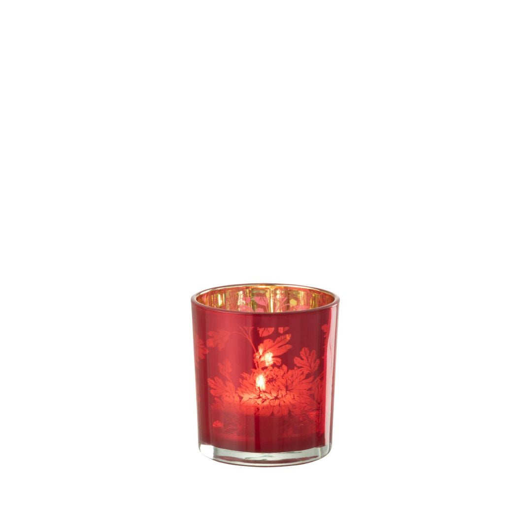 Christmas | Small Glass Candleholder with Red Flowers  by Weirs of Baggot Street
