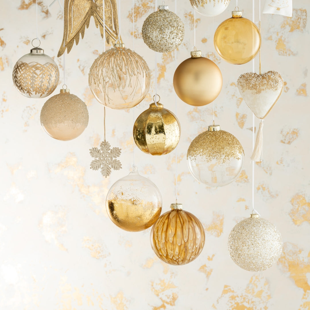 Christmas | J-Line Glass Christmas Baubles Coated Glitter Large by Weirs of Baggot Street