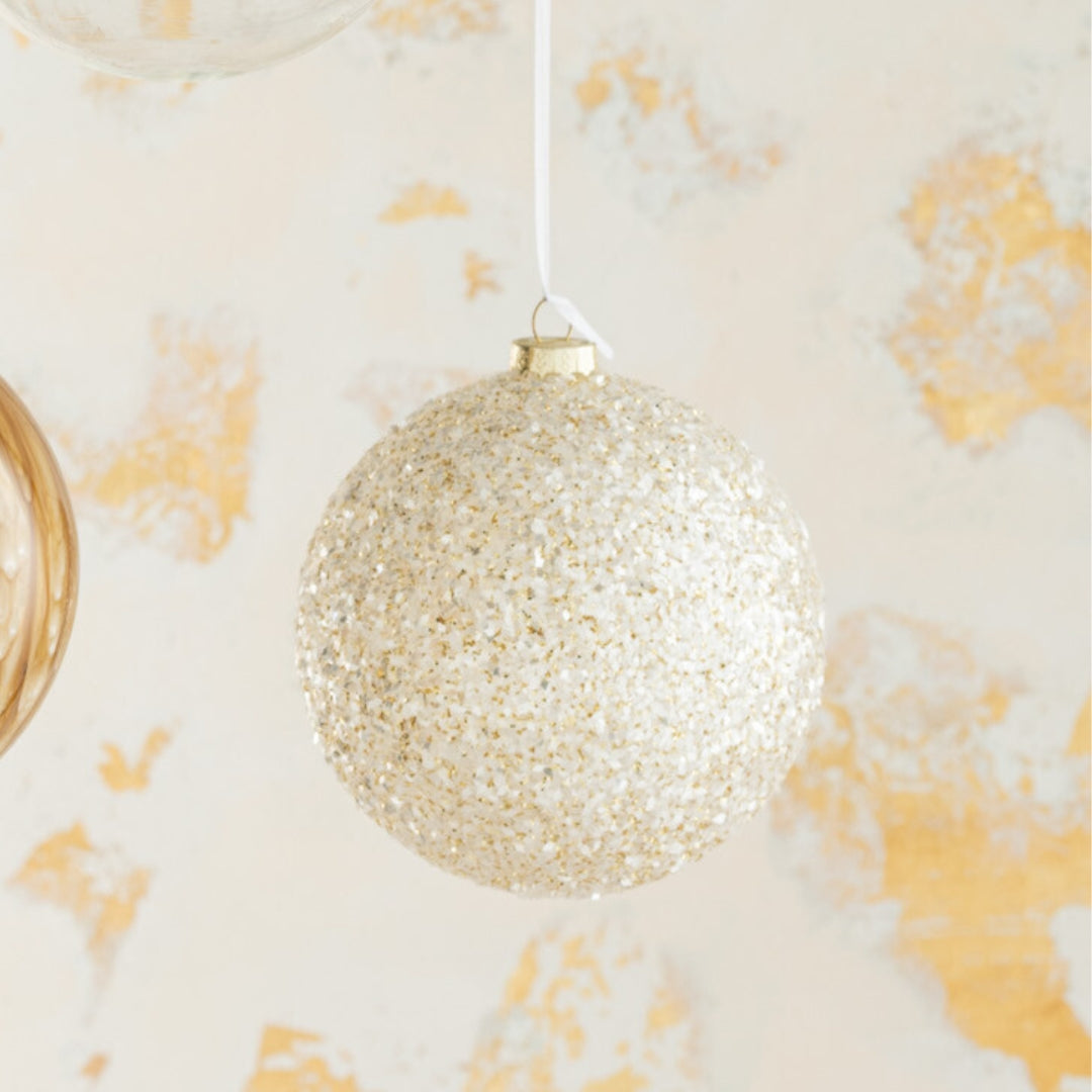 Christmas | J-Line Glass Christmas Baubles Coated Glitter Large by Weirs of Baggot Street