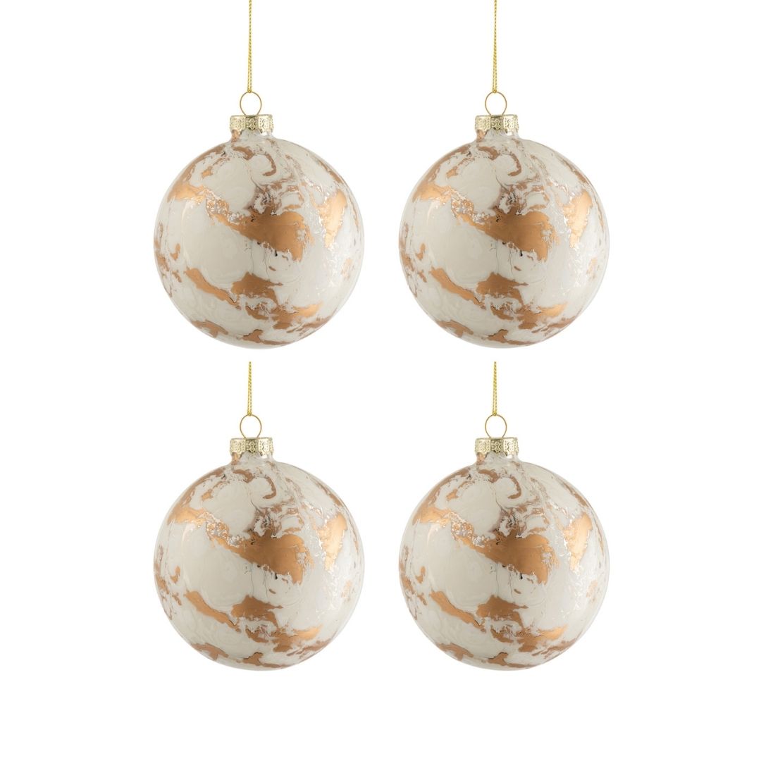 Christmas Shop | J-Line Glass Christmas Shop Baubles Marble White Gold  by Weirs of Baggot Street