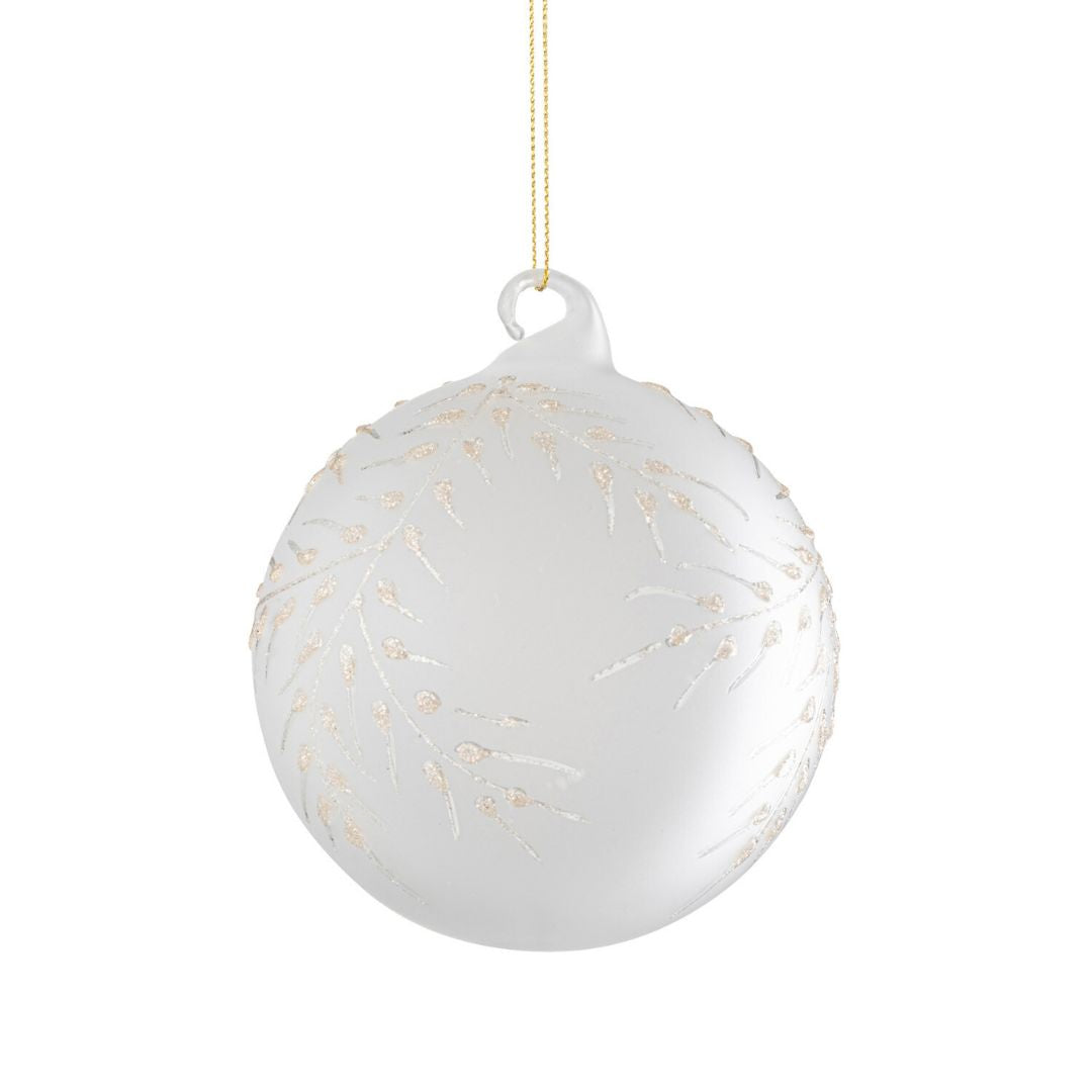 J-Line Glass Christmas Baubles White Gold Leaves Box of 4