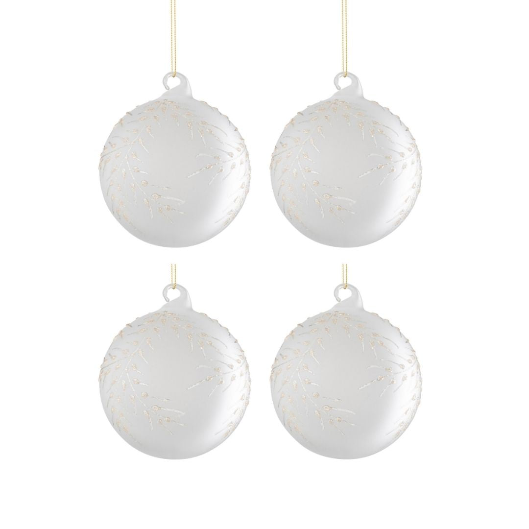 Christmas Shop | J-Line Glass Christmas Shop Baubles White Gold Leaves  by Weirs of Baggot Street
