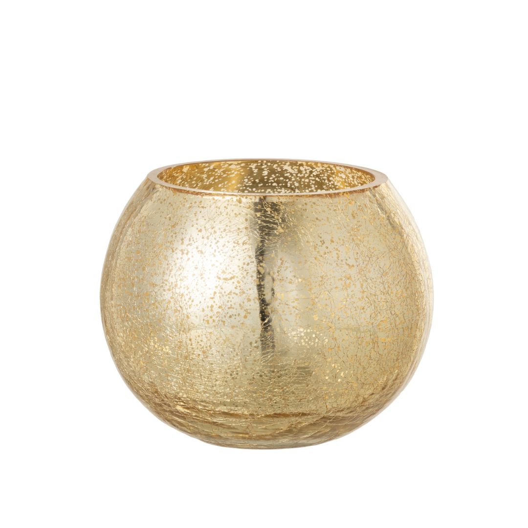 Christmas | Large Gold Crackle Hurricane Candleholder by Weirs of Baggot Street