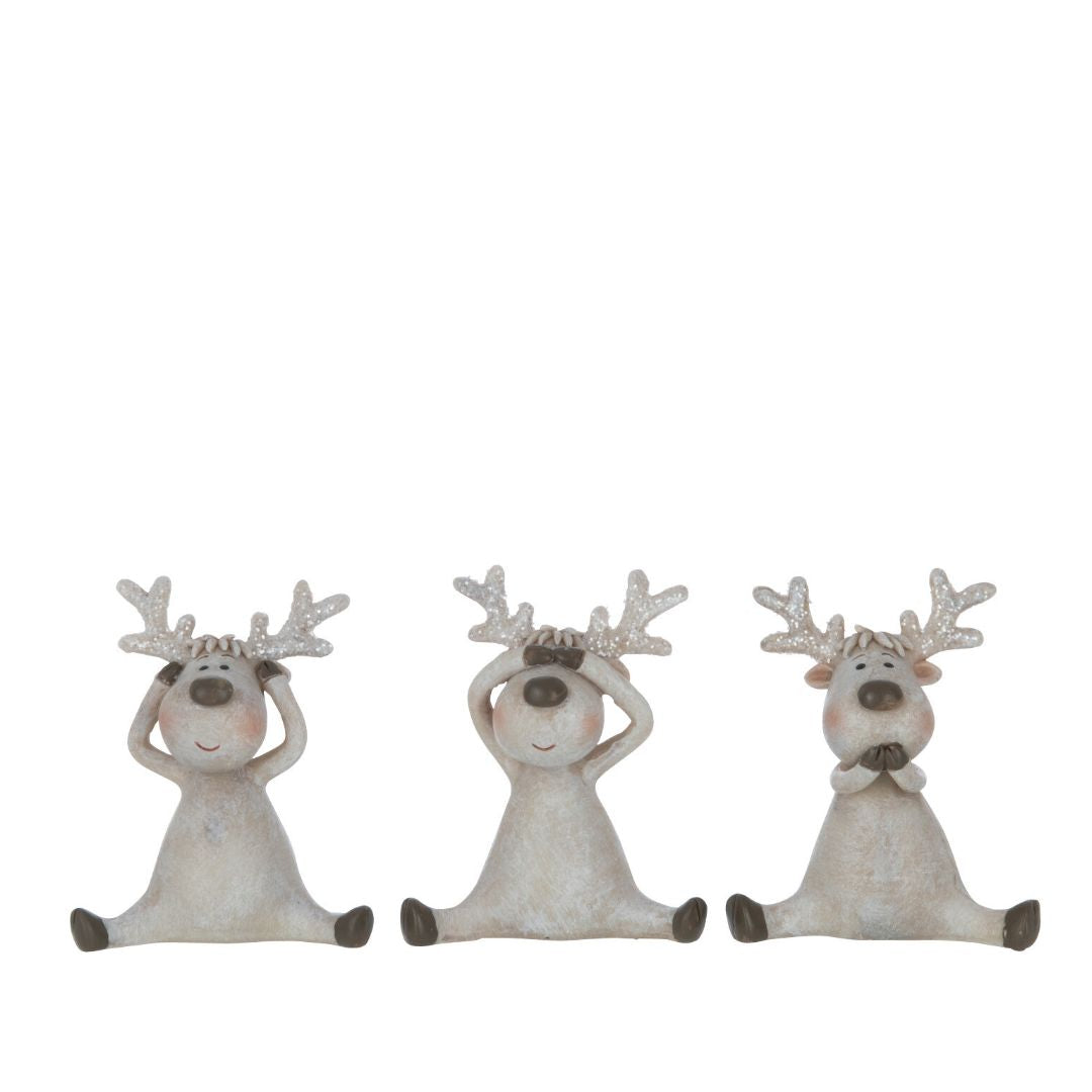 Christmas | J-Line Sitting Deer Hear See Speak Set Of 3 by Weirs of Baggot Street