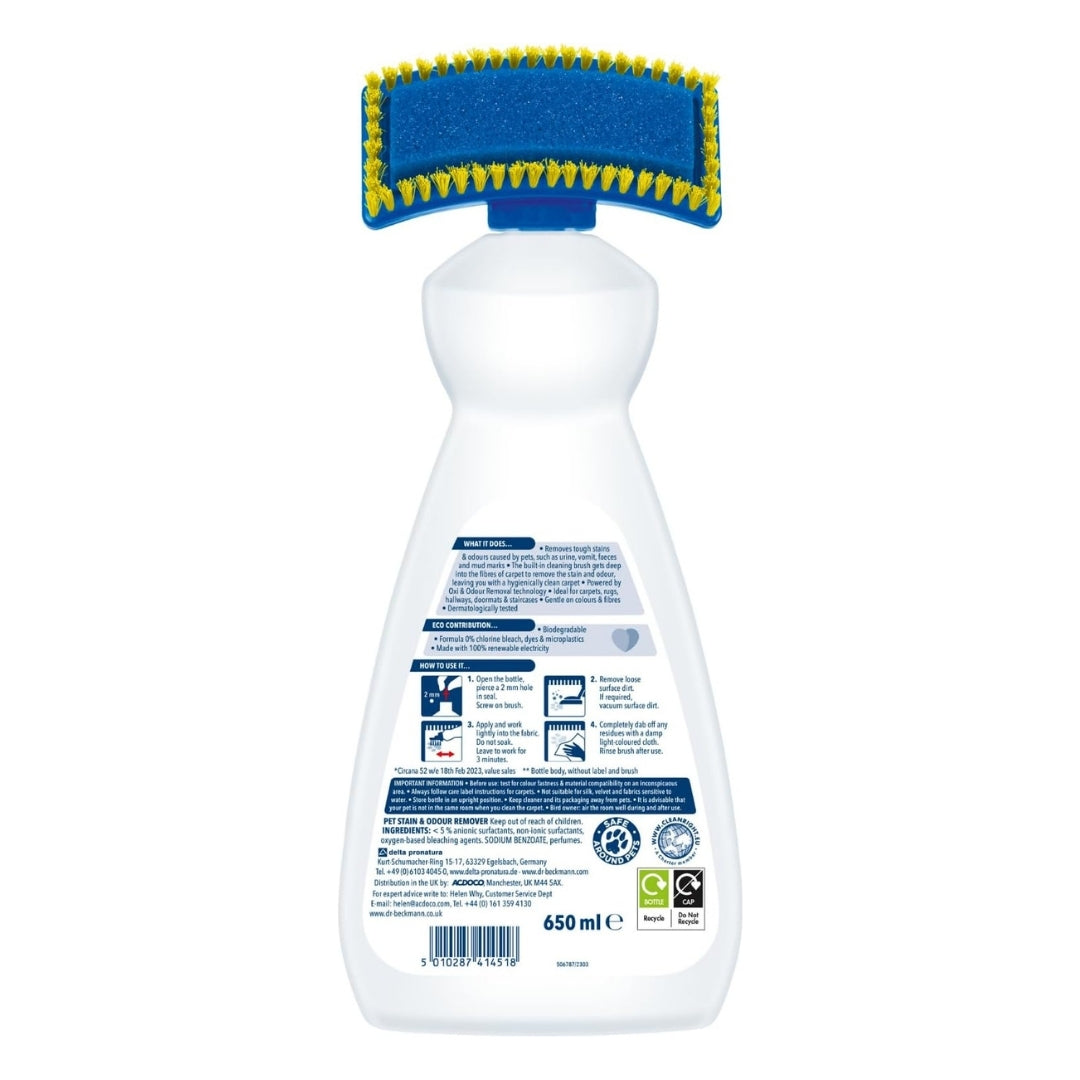 Cleaning Accessories Dr Beckmann Pet Stain Odour Remover W_Brush 650ml by Weirs of Baggot Street