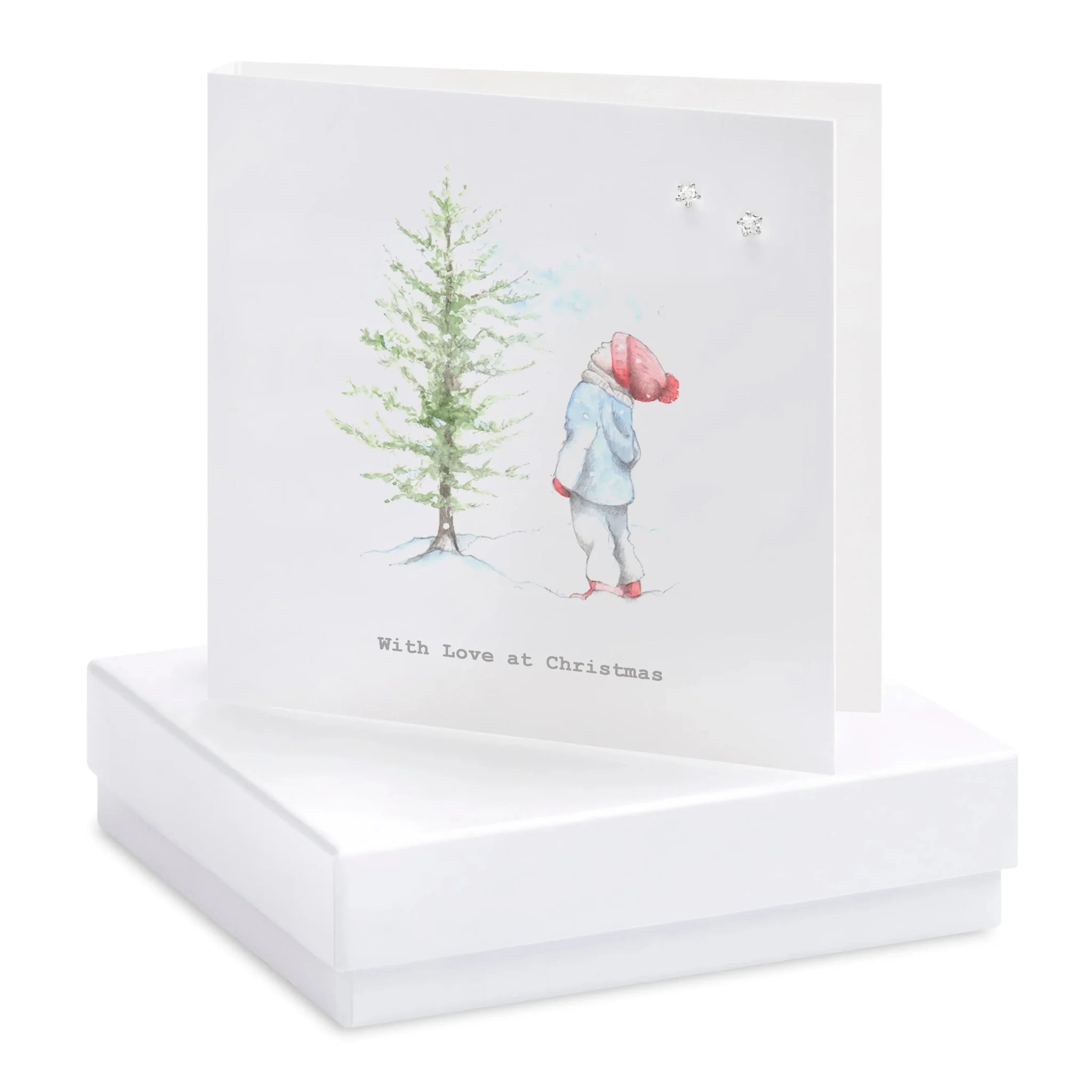 Crumble & Core | Christmas Scene Card with Earrings in a White Box by Weirs of Baggot Street