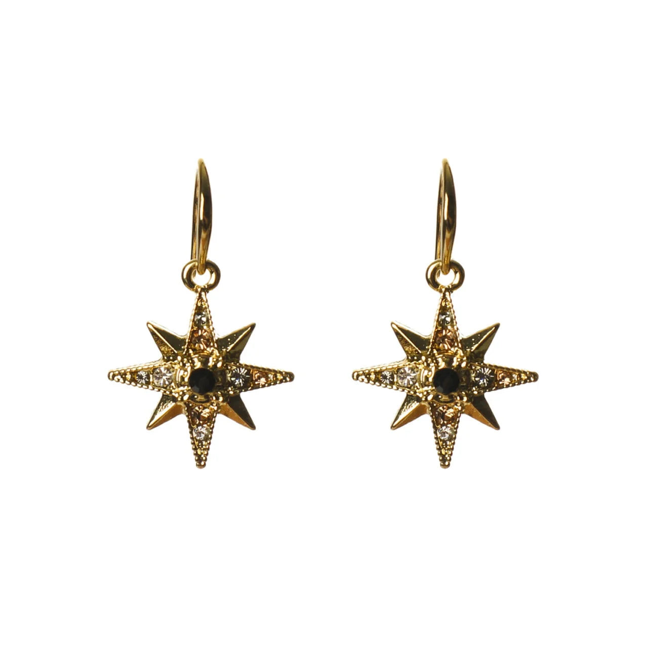 Fab Gifts | Jewellery Earrings Gold Star Drop Black by Weirs of Baggot Street
