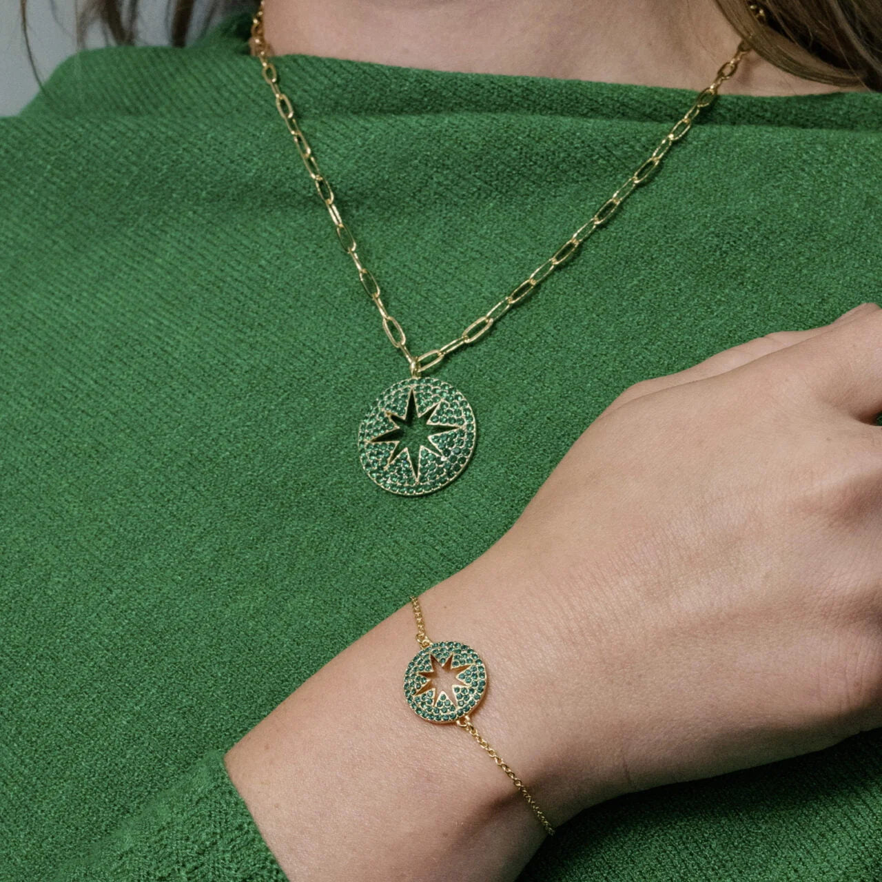 Fab Gifts | Jewellery Necklace Star Burst Green by Weirs of Baggot Street