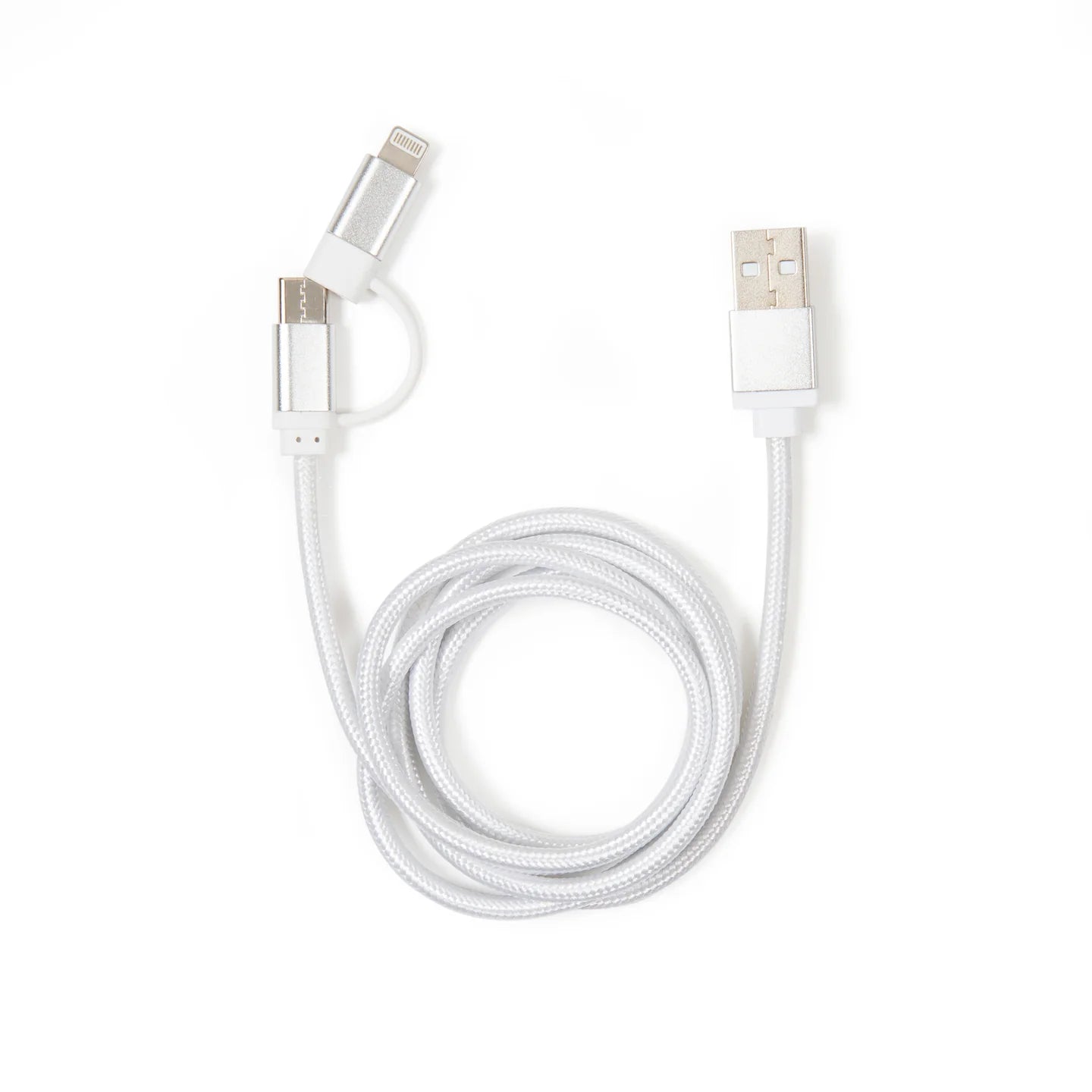 Fab Gifts | Kikkerland Silver 2-In-1 Braided Cable by Weirs of Baggot Street