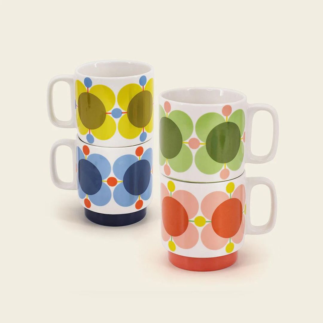 Fab Gifts | Orla Kiely Atomic Flower Stacking Mugs Set of 4 by Weirs of Baggot Street