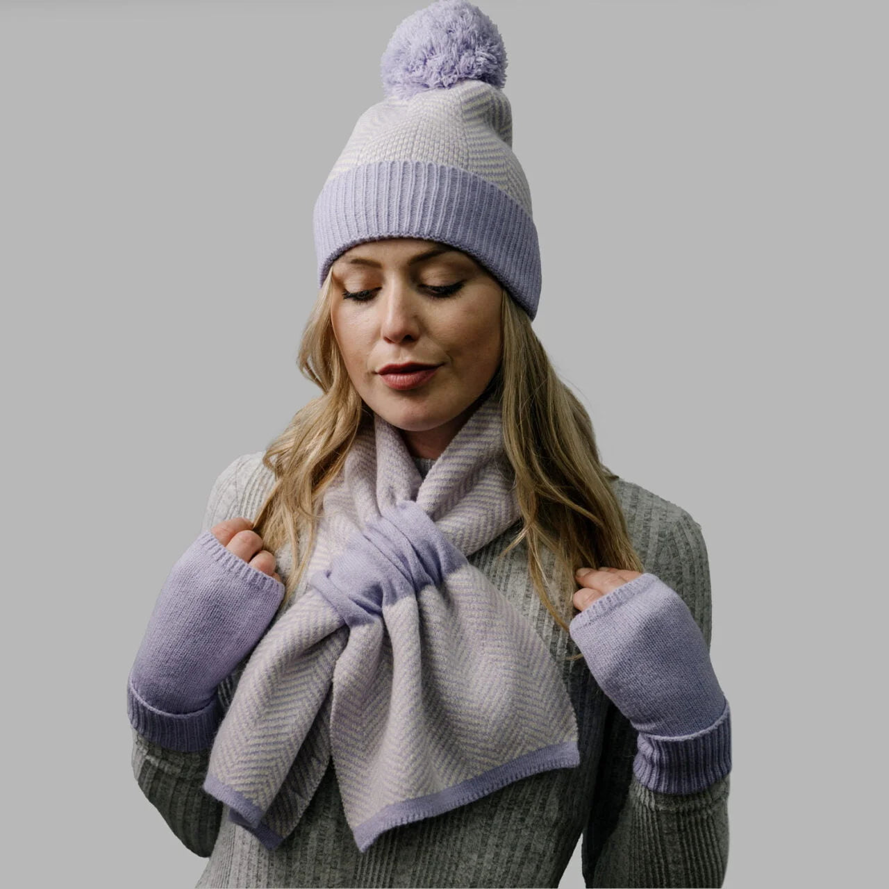 Fab Gifts | Winter Accessories Winter Pull Through Scarf Herringbone Lilac by Weirs of Baggot Street