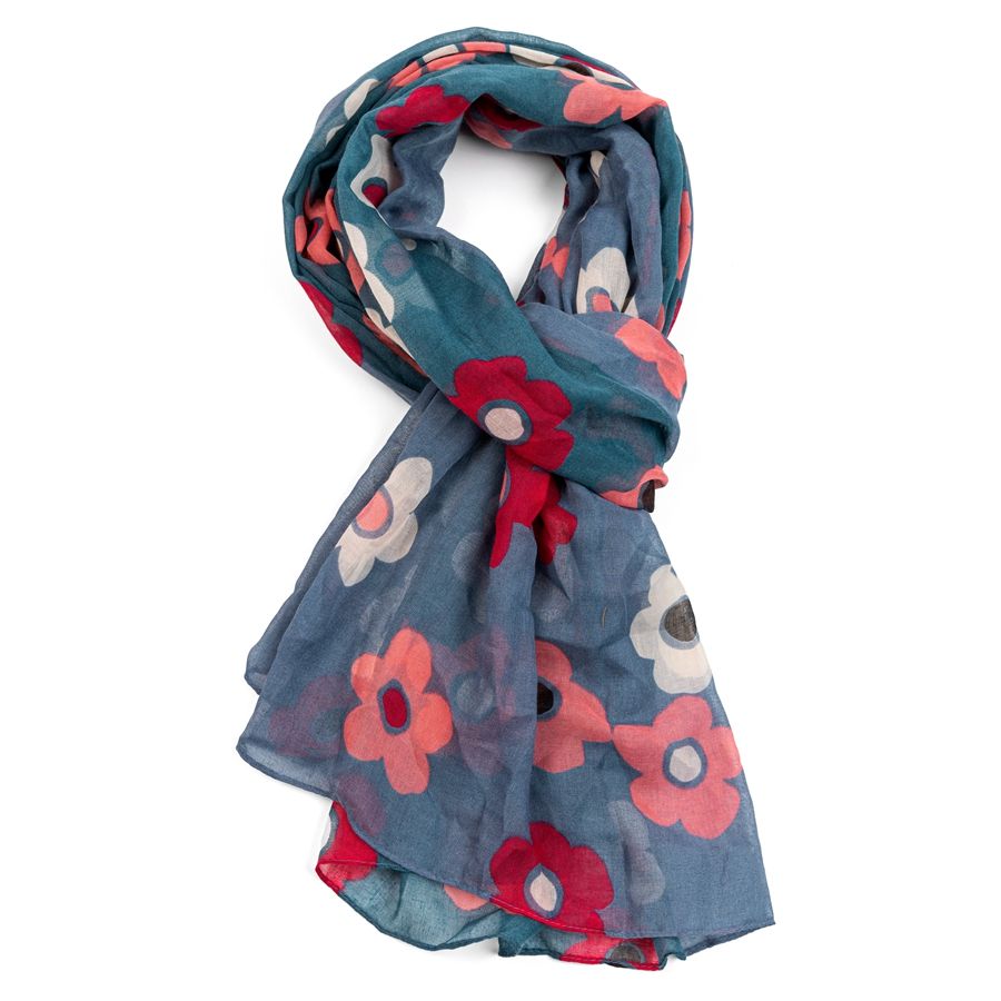 Fabulous Gifts Apparel Bold Floral Scarf Denim by Weirs of Baggot Street