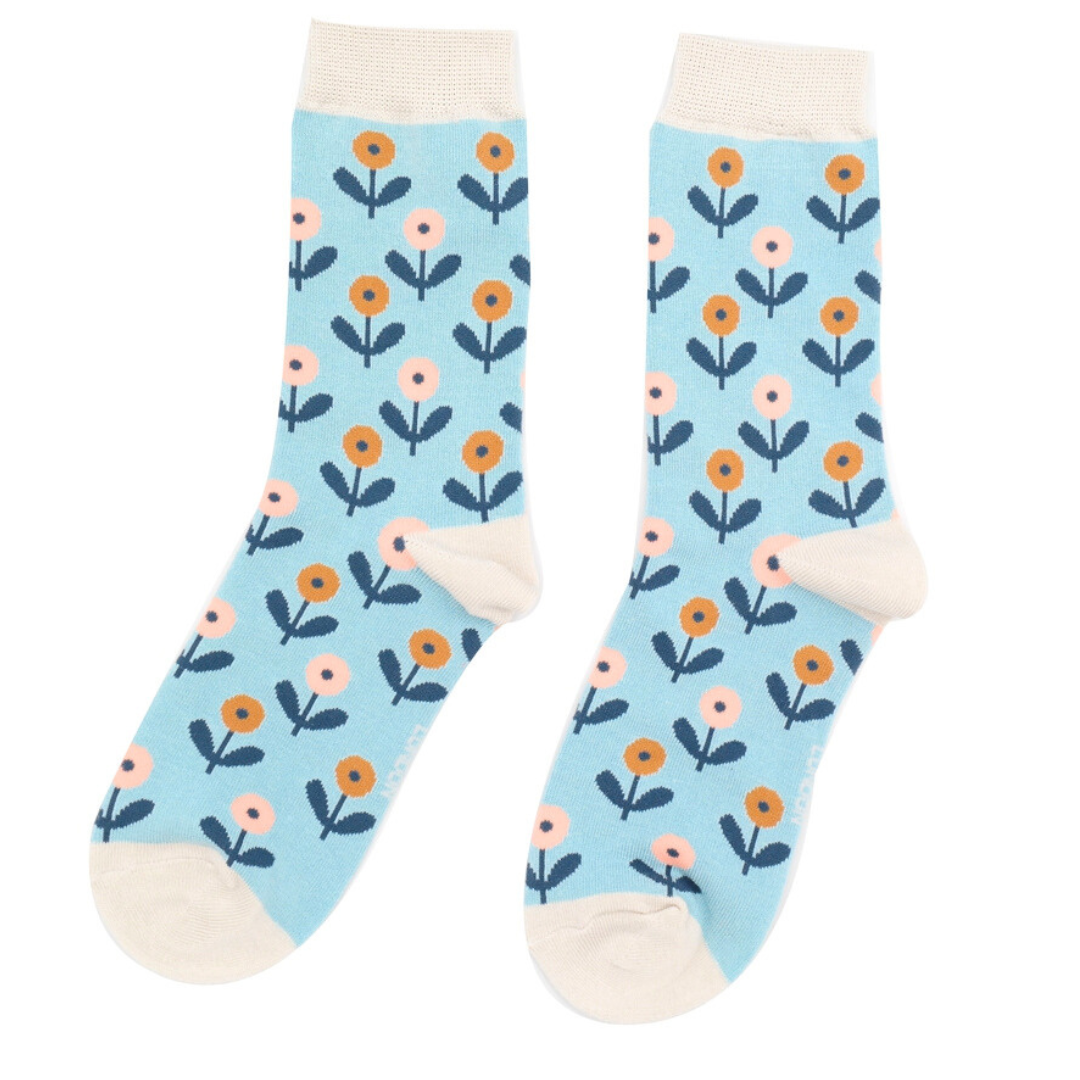 Fabulous Gifts Apparel Fun Floral Socks Duck Egg by Weirs of Baggot Street