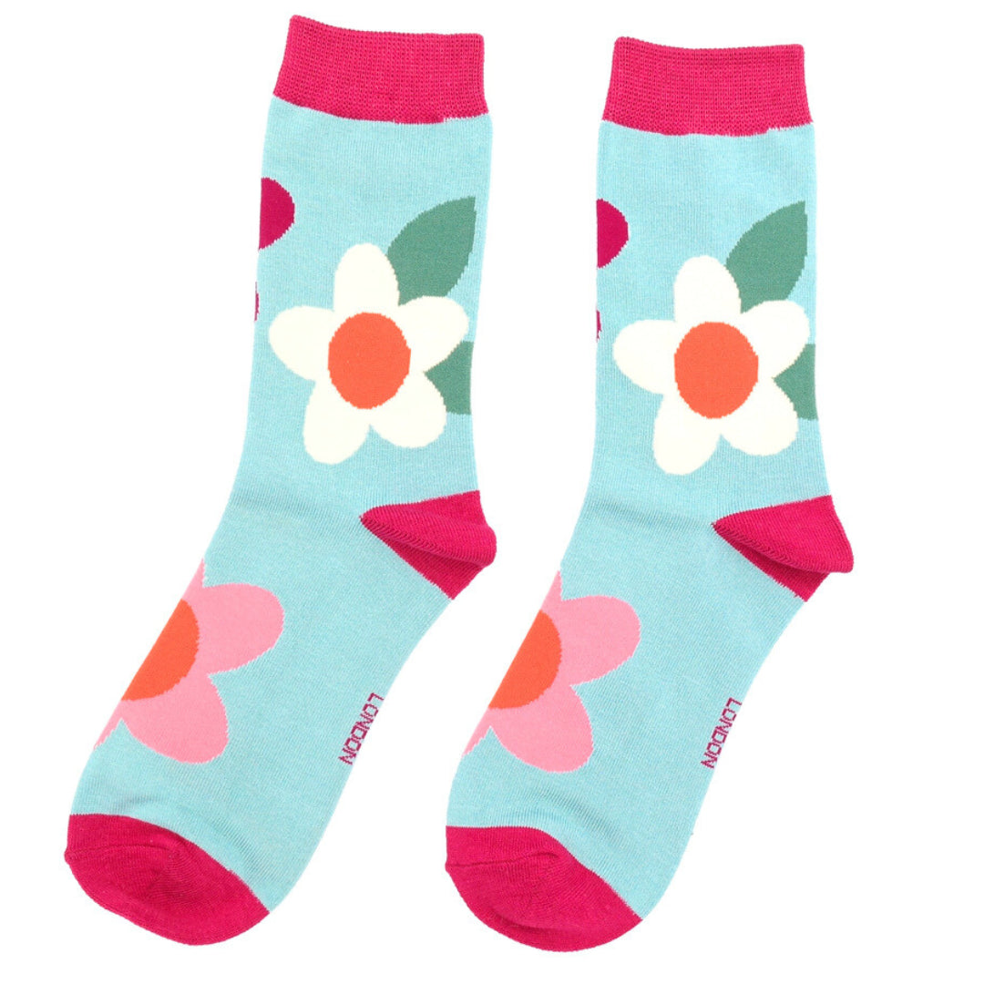 Fabulous Gifts Apparel Large Flowers Socks Duck Egg by Weirs of Baggot Street