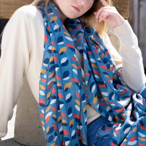 Fabulous Gifts Apparel Leaves Scarf Blue by Weirs of Baggot Street