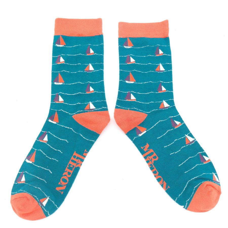 Fabulous Gifts Apparel Mr Heron Sailing Boats Socks Teal by Weirs of Baggot Street