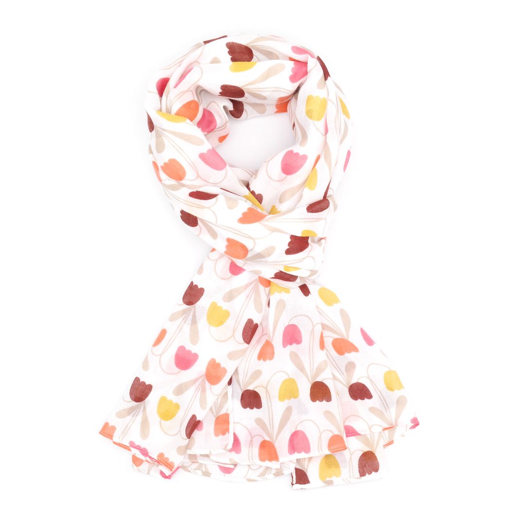 Fabulous Gifts Apparel Sweet Tulips Scarf Cream/Pink by Weirs of Baggot Street