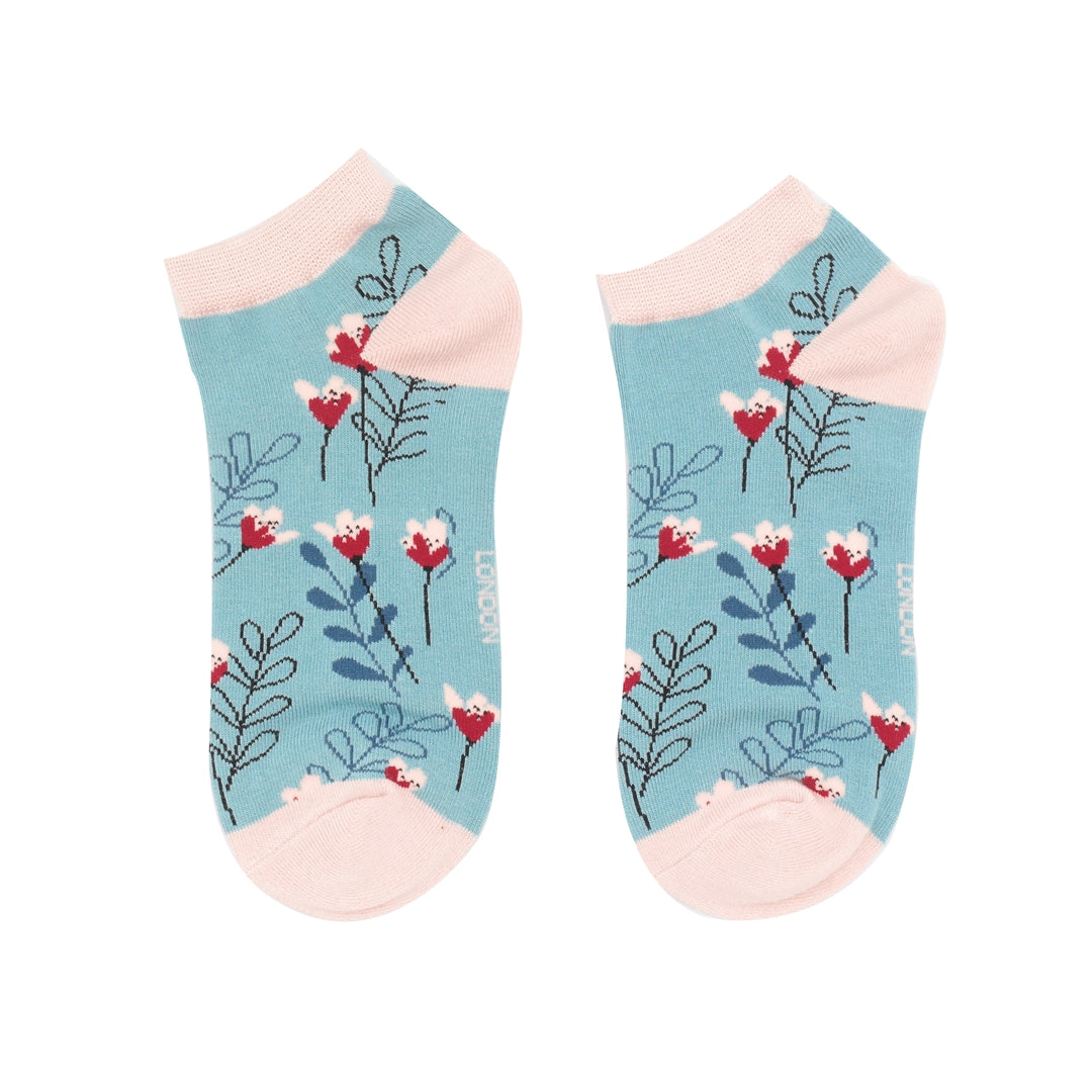 Fabulous Gifts Apparel Wild Floral Trainer Socks Duck Egg by Weirs of Baggot Street