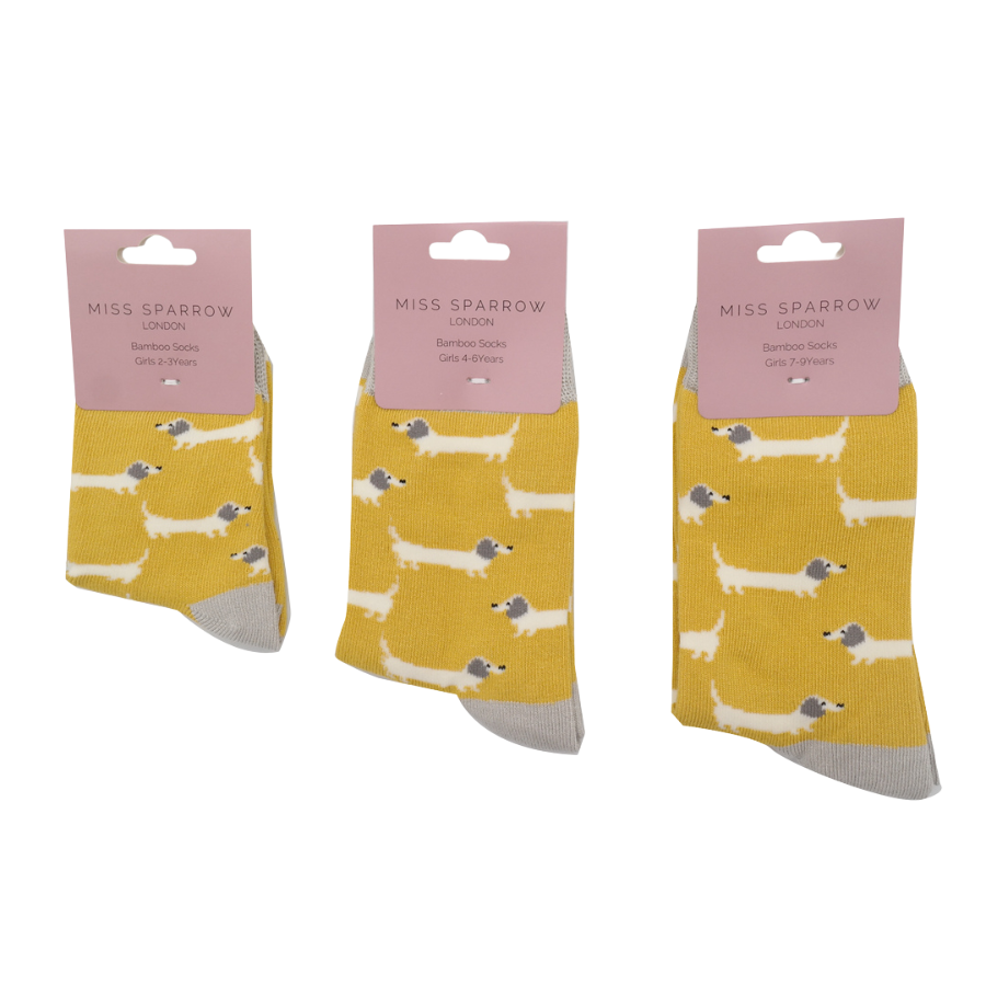 Fabulous Gifts Bubs Kids Girls Sausage Dogs Socks Yellow 2-3Y by Weirs of Baggot Street