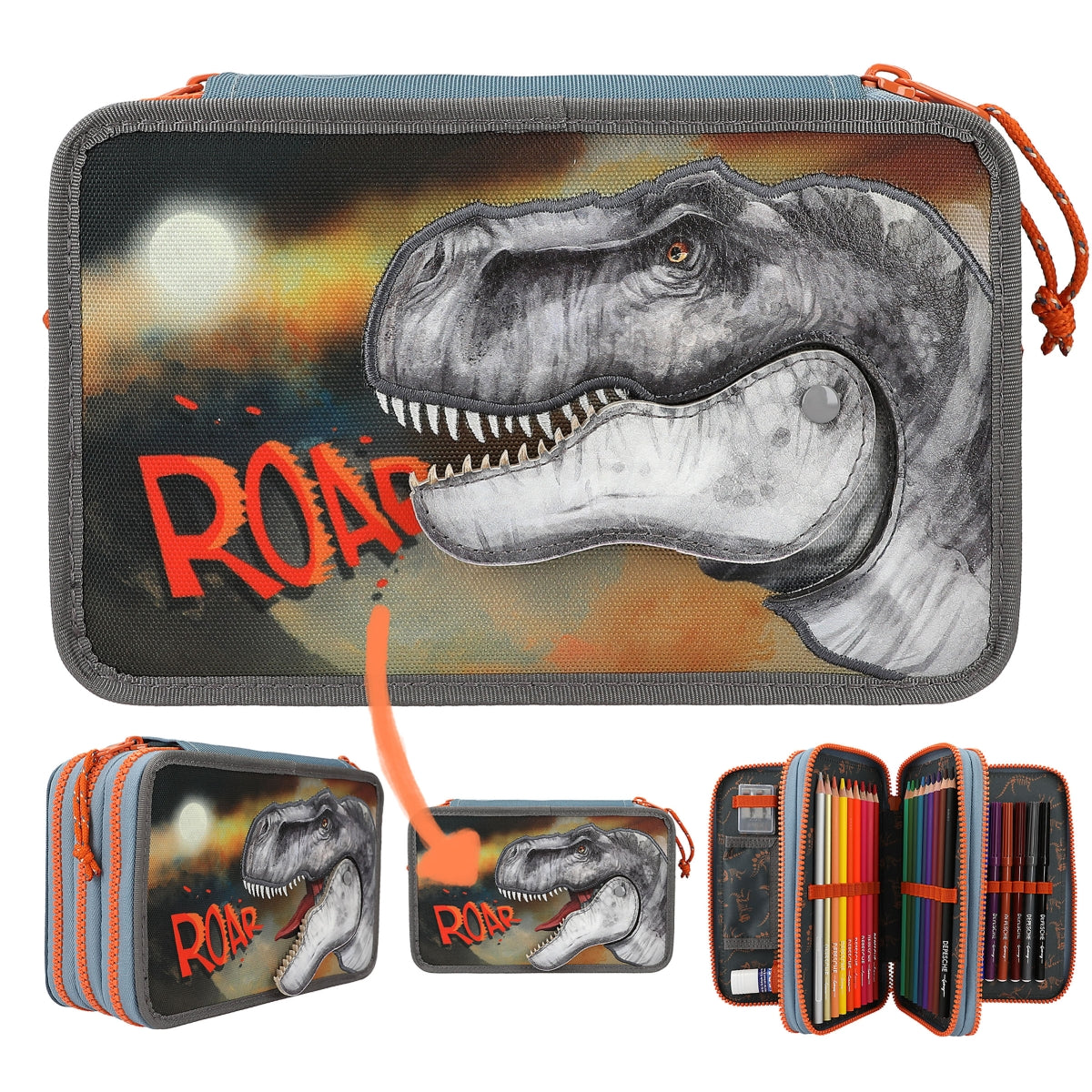 Fabulous Gifts Dino World Triple Pencil Case ROAR by Weirs of Baggot Street