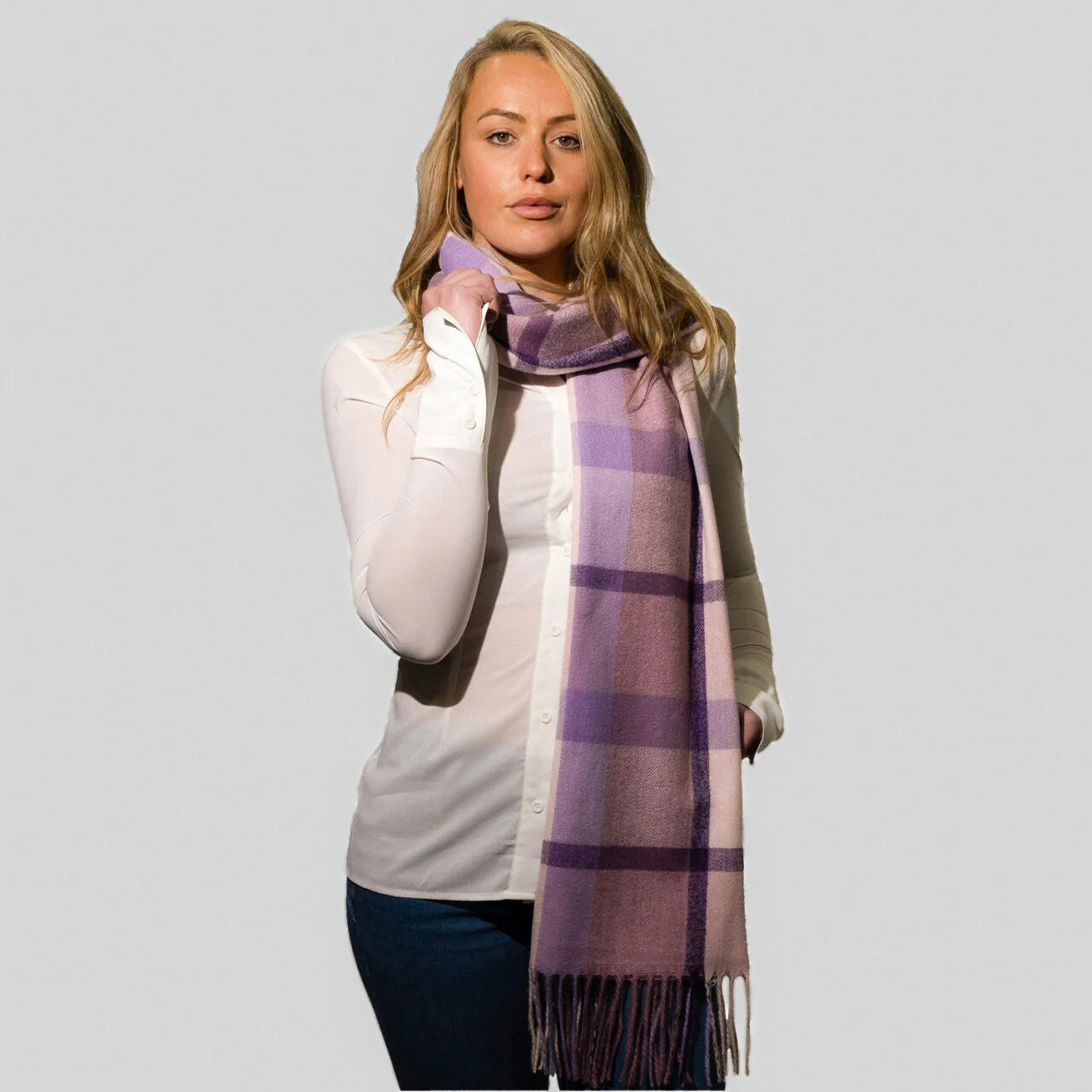 Fabulous Gifts Fashion Lilac Check Tassled Scarf by Weirs of Baggot Street