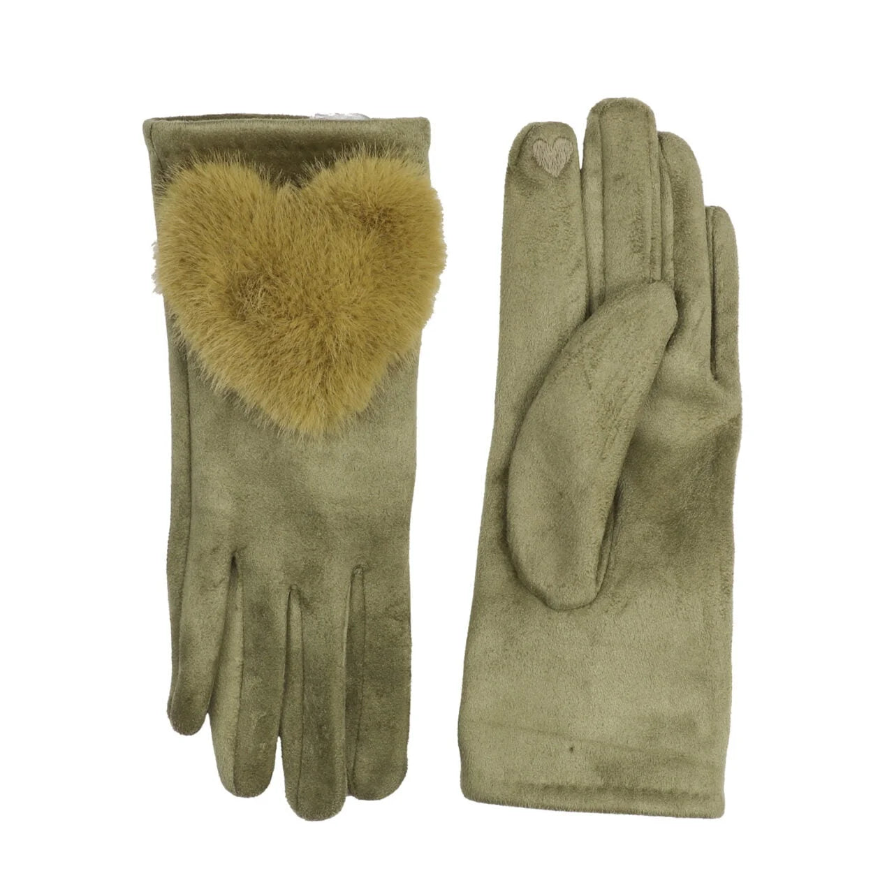 Fabulous Gifts Fashion Olive Faux Fur Heart Gloves by Weirs of Baggot Street