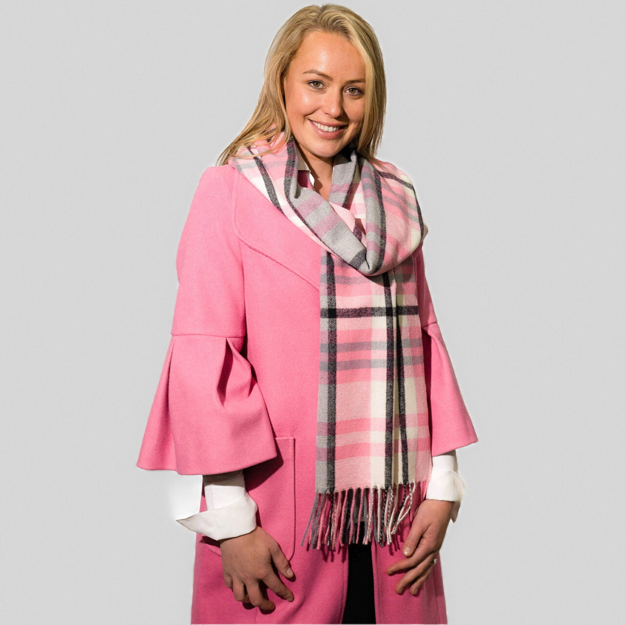 Fabulous Gifts Fashion Warm Pink Check Tassled Scarf by Weirs of Baggot Street