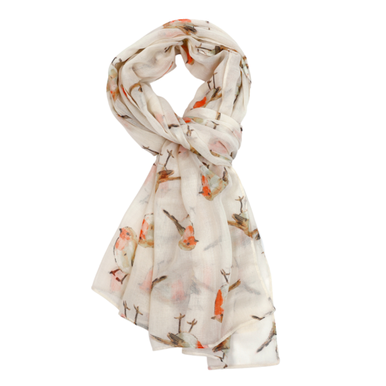 Fabulous Gifts Fashion Watercolour Robins Scarf Cream by Weirs of Baggot Street