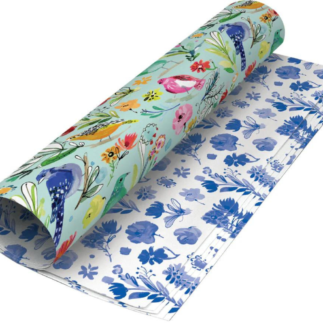 Fabulous Gifts Finishing Touches Gift Wrap & Accessories _ Roger La Borde Blue Bird Life Reversible Flat Wrap by Weirs of Baggot Street