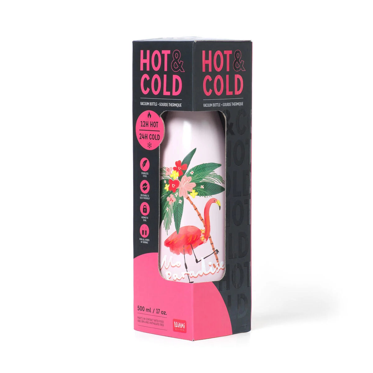 Fabulous Gifts Food Storage Legami Hot & Cold Vacuum Bottle 500mL Flamingo by Weirs of Baggot Street