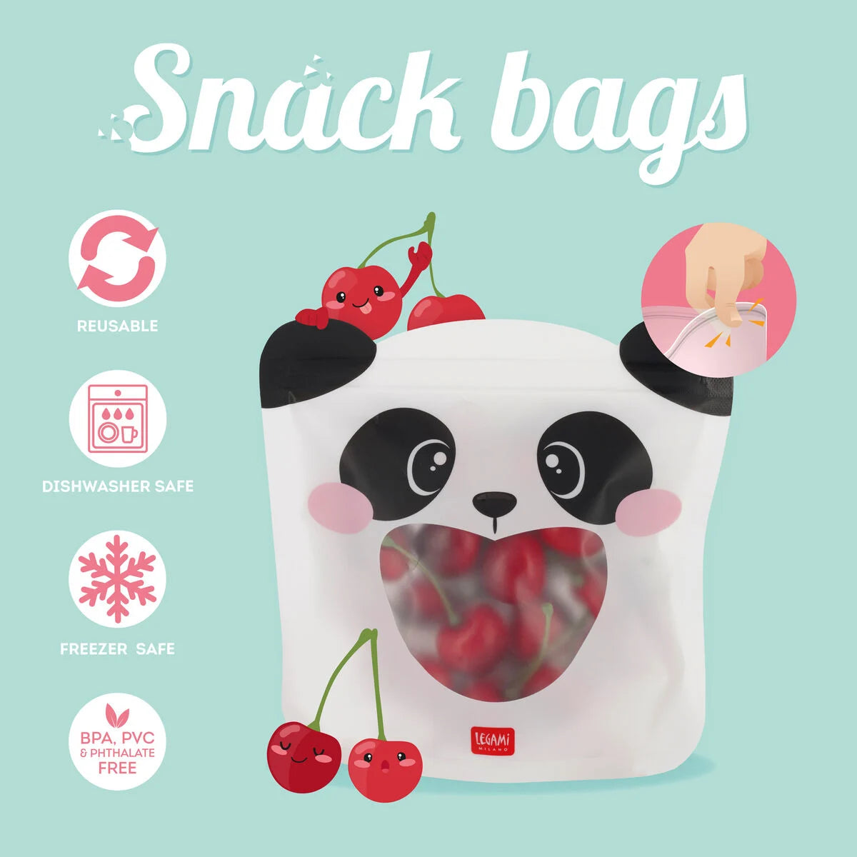 Fabulous Gifts Food Storage Legami Set Of 3 Reusable Food Pouches Panda by Weirs of Baggot Street