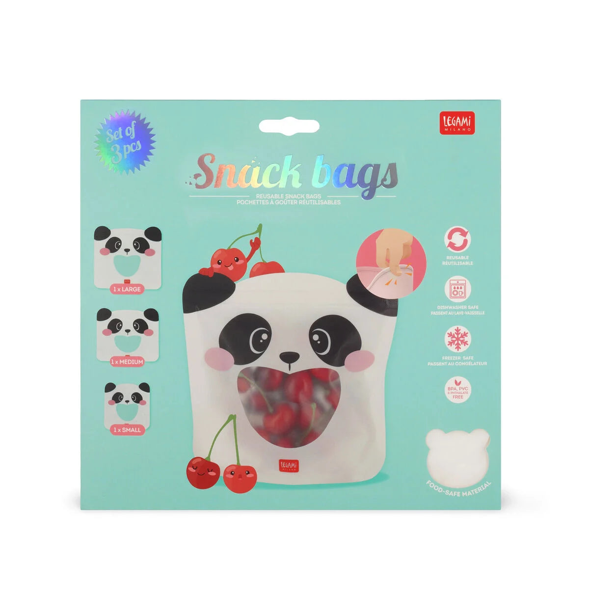 Fabulous Gifts Food Storage Legami Set Of 3 Reusable Food Pouches Panda by Weirs of Baggot Street