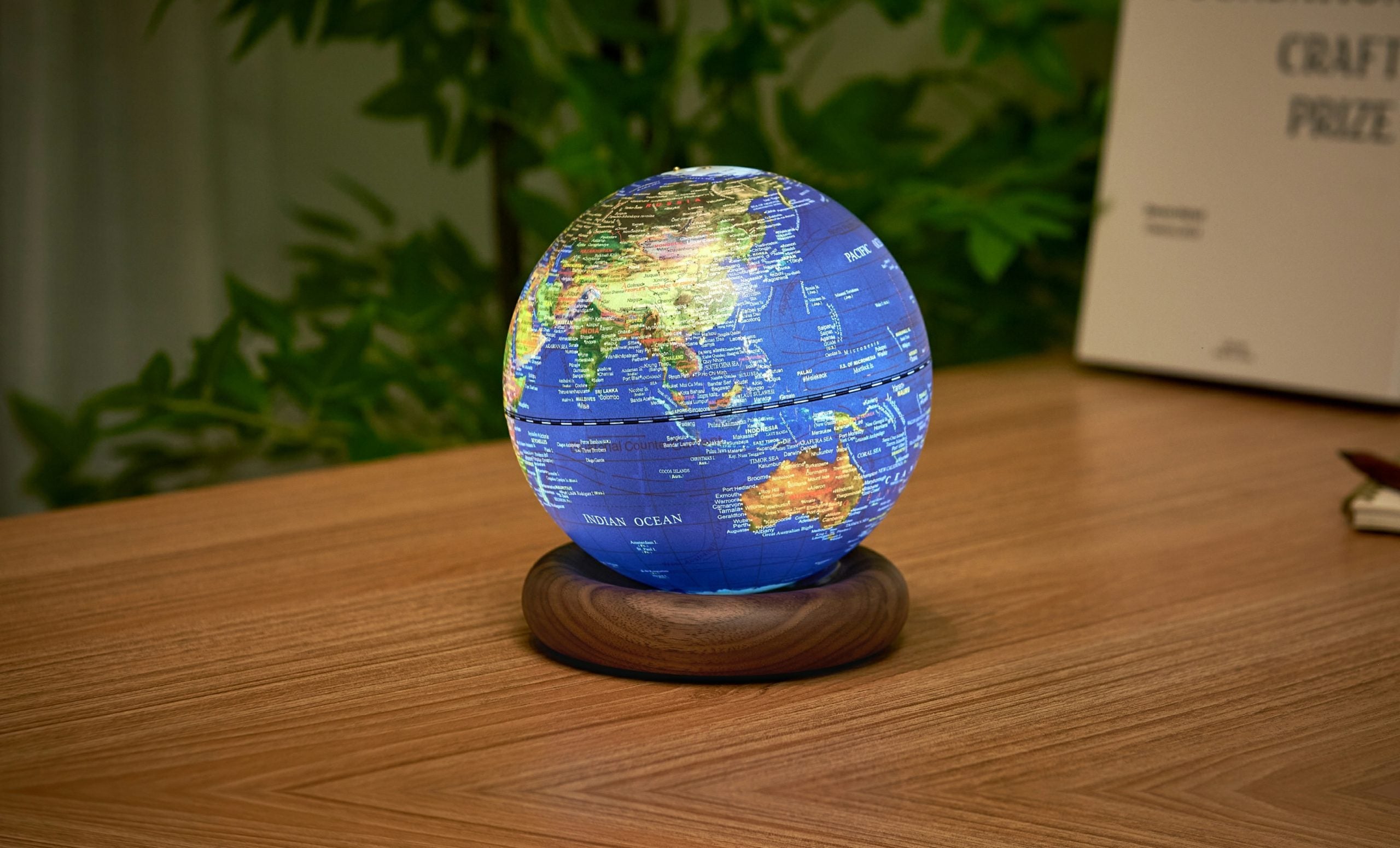 Fabulous Gifts Gingko Design Atlas Globe Lamp Dark Blue Large Walnut by Weirs of Baggot Street