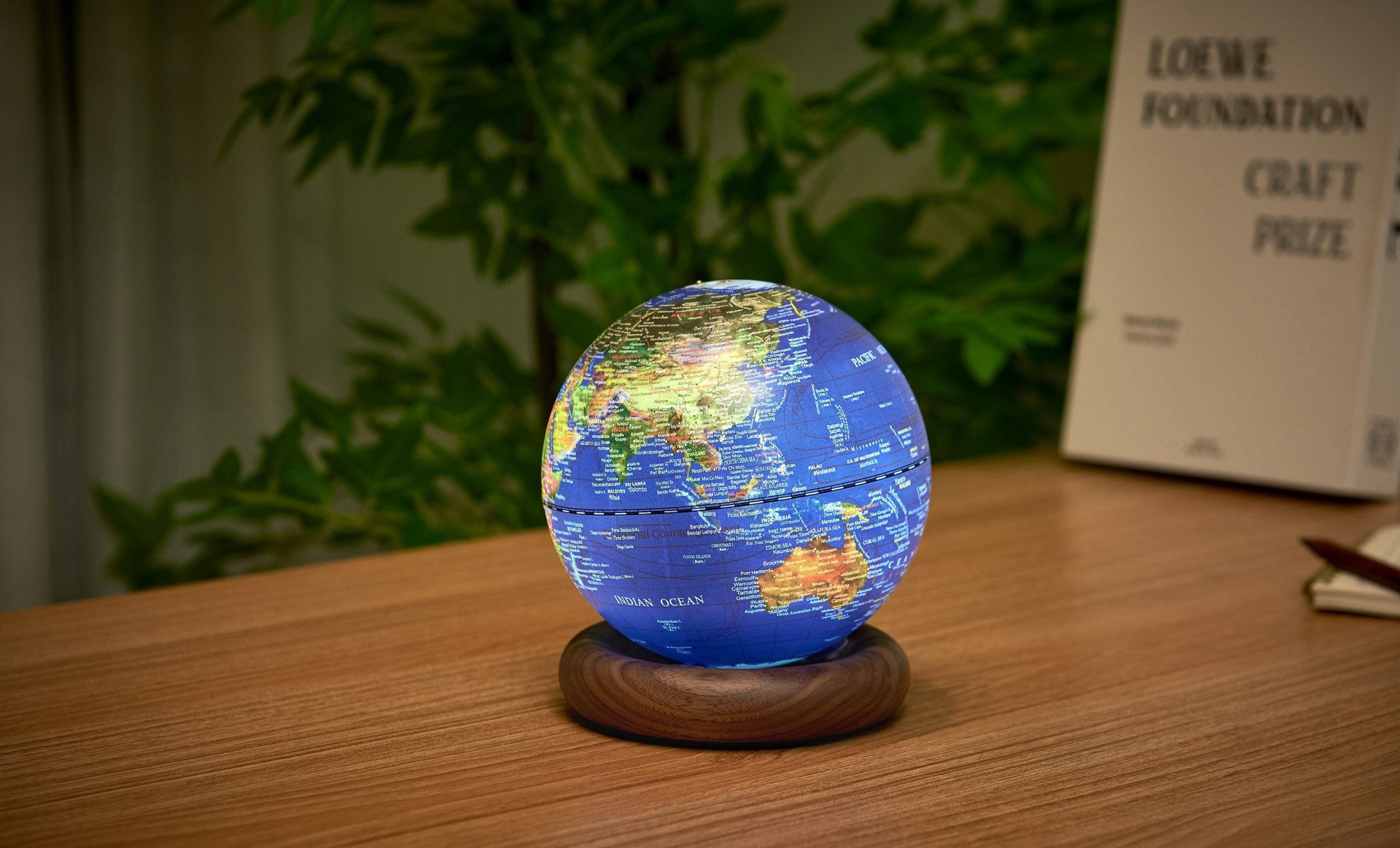 Fabulous Gifts Gingko Design Atlas Globe Lamp Dark Blue Large Walnut by Weirs of Baggot Street