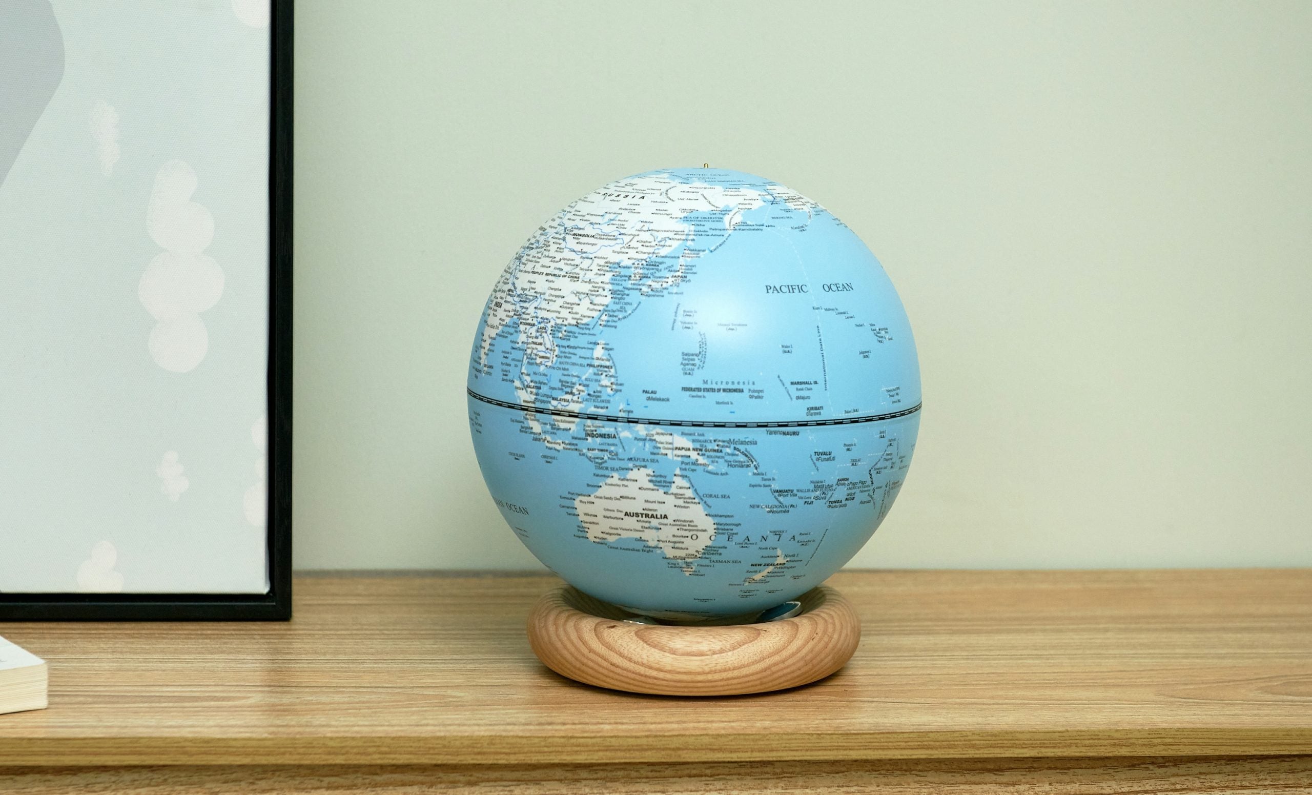 Fabulous Gifts Gingko Design Atlas Globe Lamp Dark Blue Small Walnut by Weirs of Baggot Street