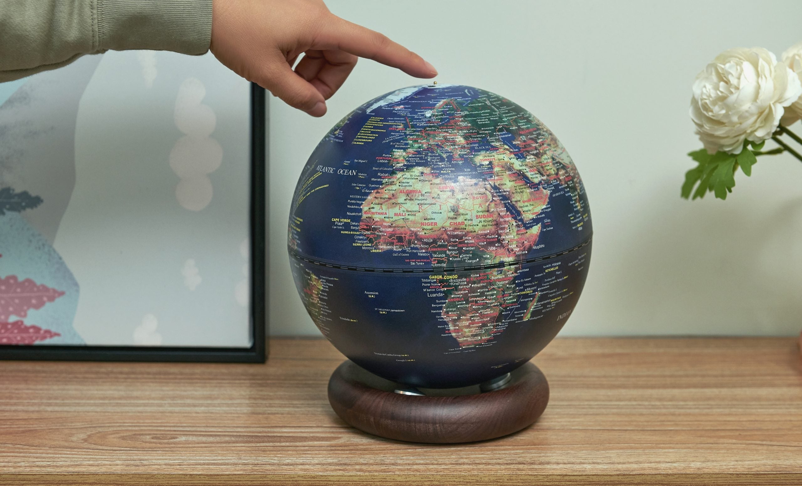 Fabulous Gifts Gingko Design Atlas Globe Lamp Dark Blue Small Walnut by Weirs of Baggot Street