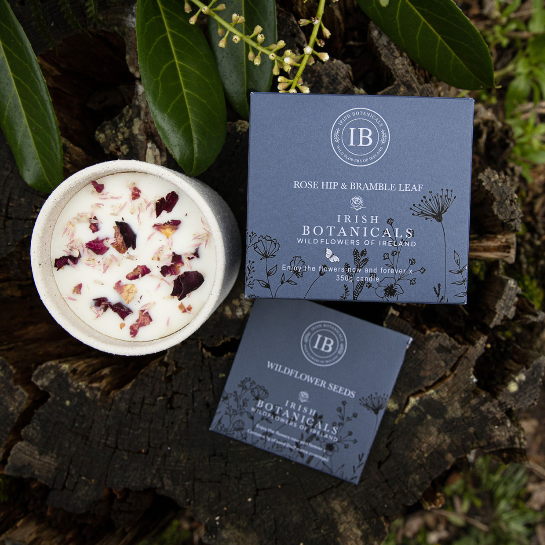 Irish Botanicals Wildflower Rosehip & Bramble Leaf Ceramic Candle