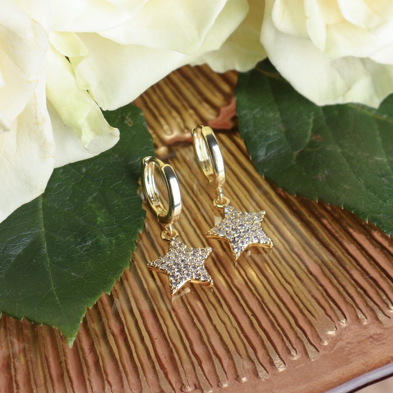 Fabulous Gifts Jewellery Earring diamante Star Drop Gold by Weirs of Baggot Street