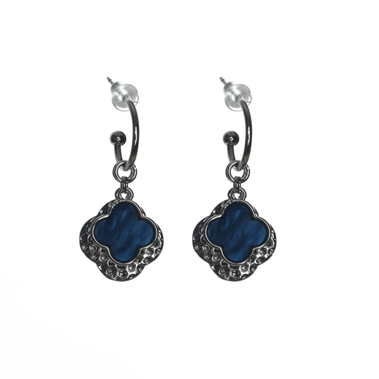 Fabulous Gifts Jewellery Earrings Double Clover Navy Silver by Weirs of Baggot Street
